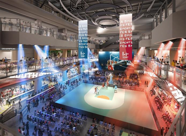 「三井ショッピングパーク ららぽーと堺」(大阪・堺市)の中心に誕生するスタジアムコート「 Fansta X Stadium 」のイメージ
